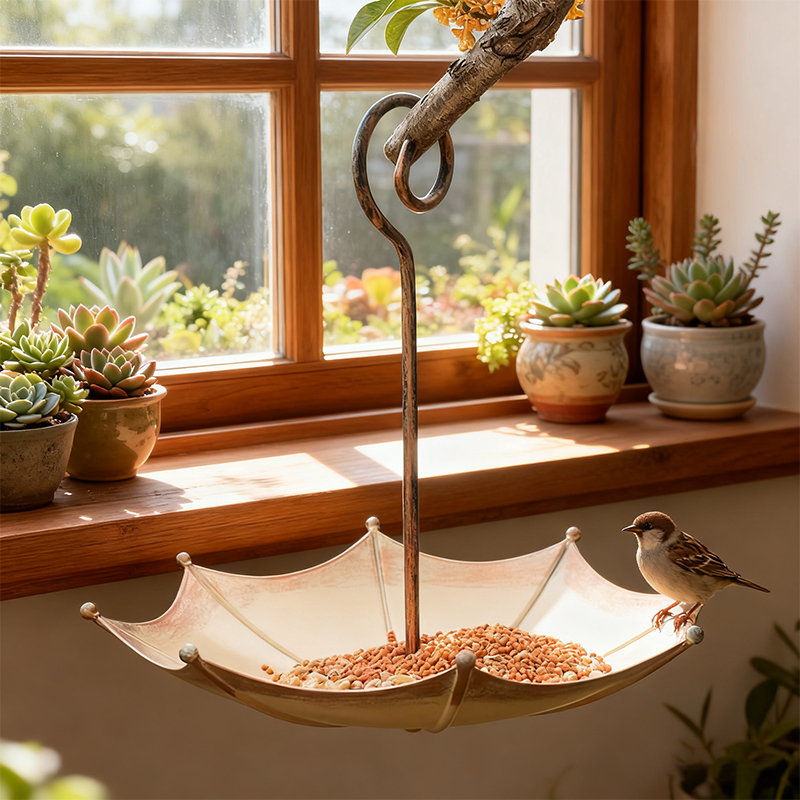 Smart Garden Umbrella - Retro Mini Regenschirmförmiger Vogelfutterspender Außendekoration Anhänger