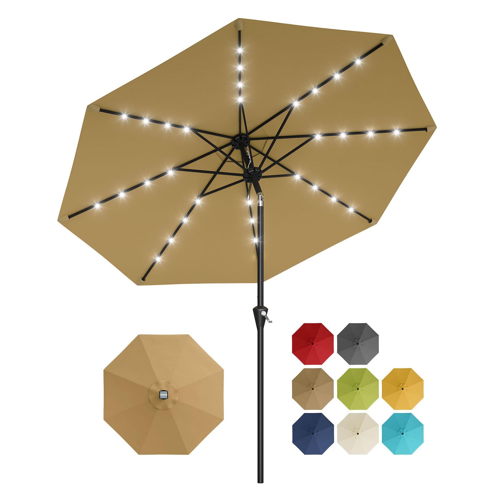 Smart Garden Umbrella - 10FT Solarbetriebener Terrassenschirm mit 32 LED-Lichtern,